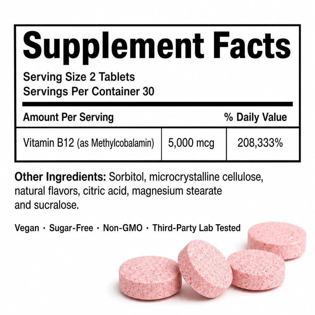 Supplement facts — methylcobalamin 5000mcg, 30 servings