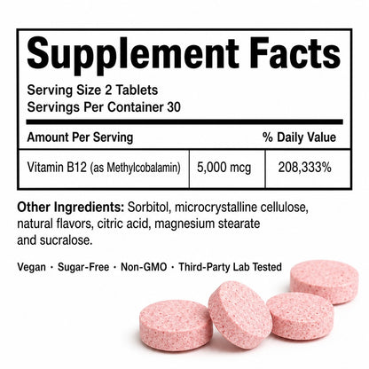 Supplement facts — methylcobalamin 5000mcg, 30 servings